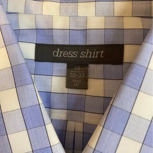 Dress Shirt Men’s Blue/White Checks Neck 15 32/33 Non-Iron 100% Cotton Like New